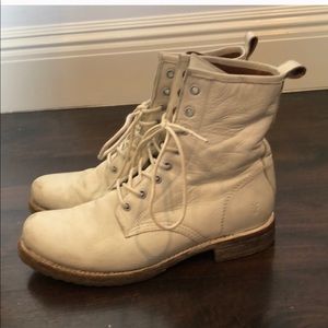 Frye White Combat Boots